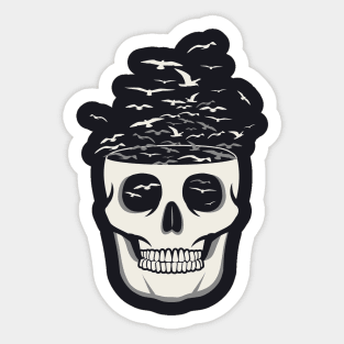 Skull art with birds Sticker